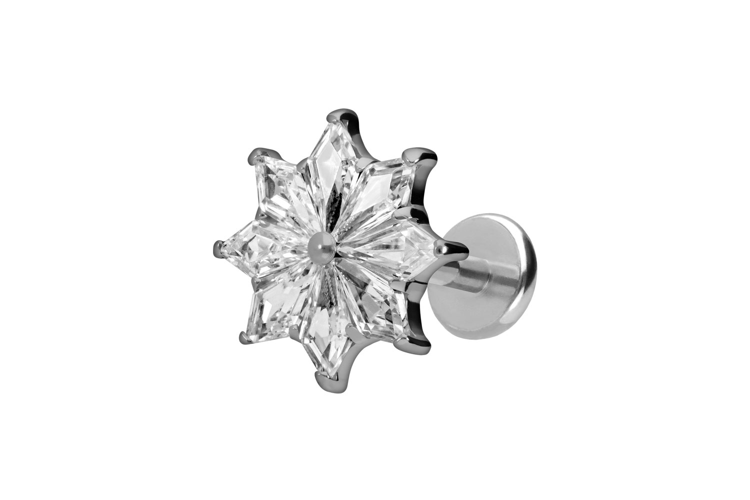 Titan Labret Piercing mit Push Fit KRISTALLSTERN